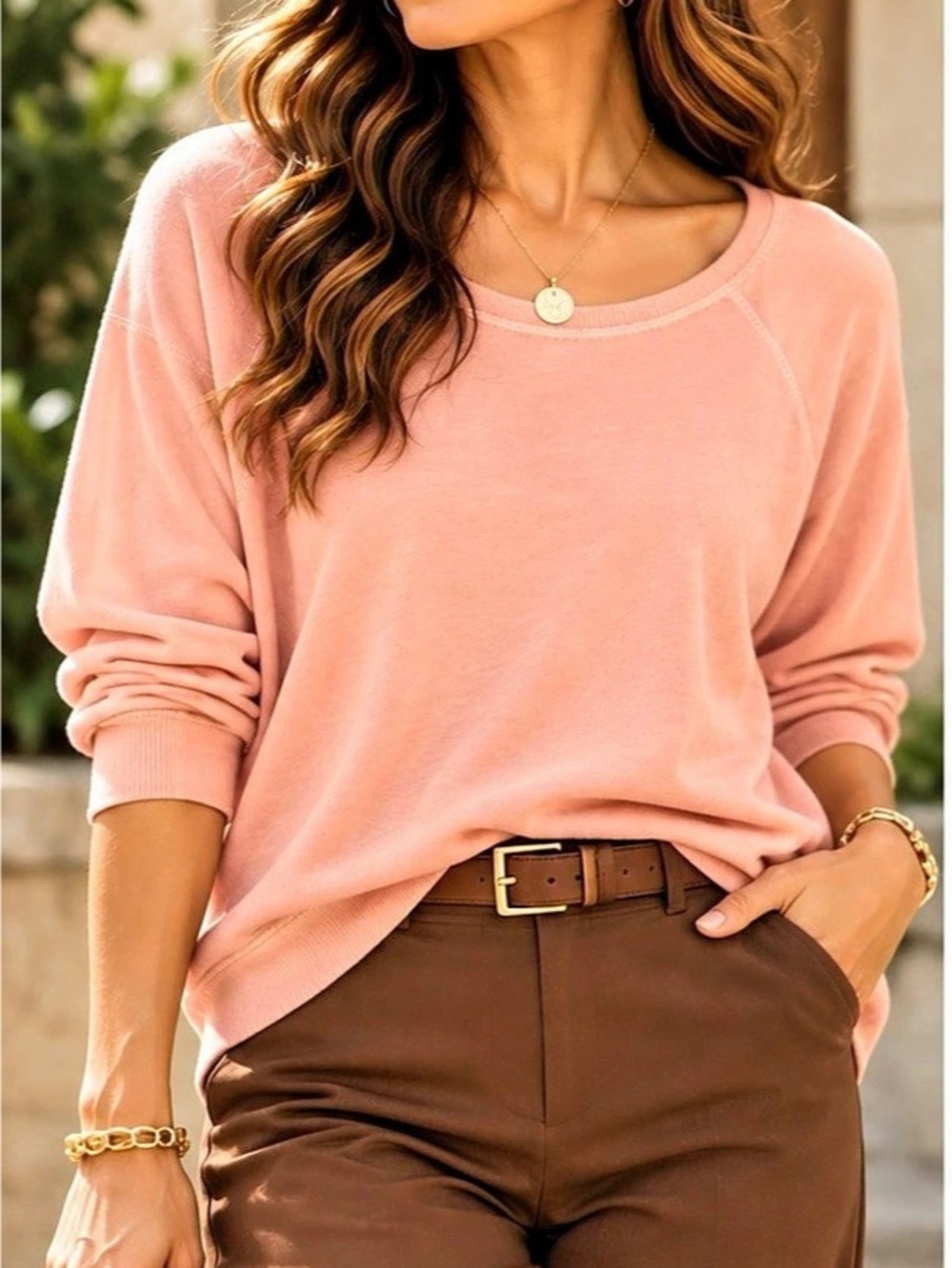 Cable & Gauge Raglan Peach Pink Soft Pullover Sweatshirt L/G - Picture 1 of 9